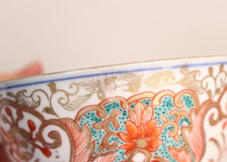 明治前期色絵団龍と牡丹図通り物飯茶碗②
