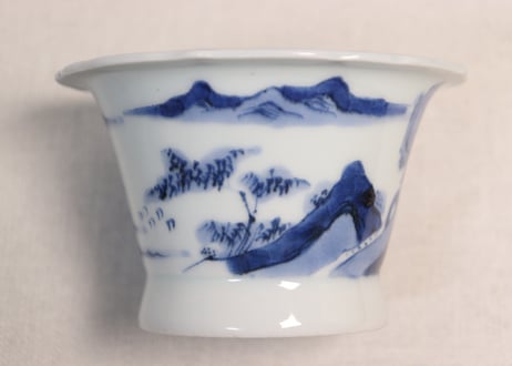 江戸後期染付山水図広東型大向付