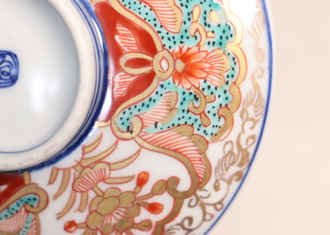 明治前期色絵団龍と牡丹図通り物蒸茶碗②