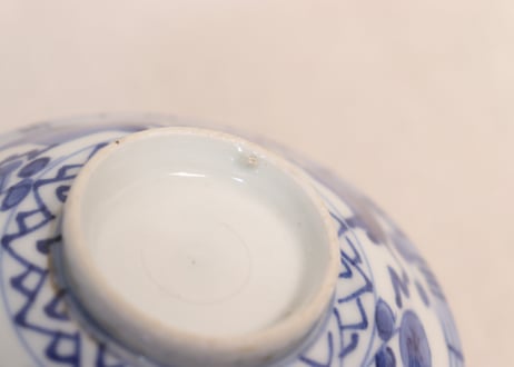 江戸幕末染付梅と鶯図蓋茶碗