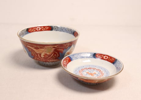 江戸幕末赤絵金彩鳳凰図蓋茶碗