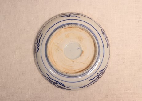 明治前期紙刷菊と牡丹と竹図５寸皿②かたつき