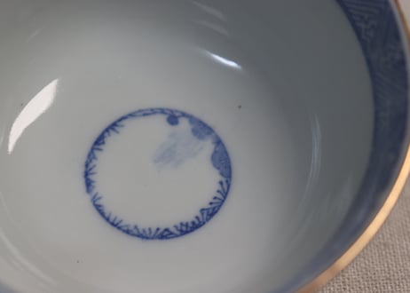 大正~昭和戦前ゴム判色絵牡丹と竹図通り物蓋茶碗