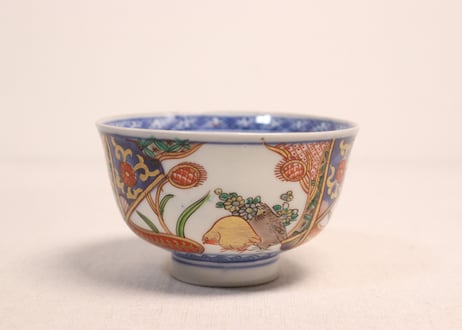 明治前期色絵鶉図蓋茶碗①