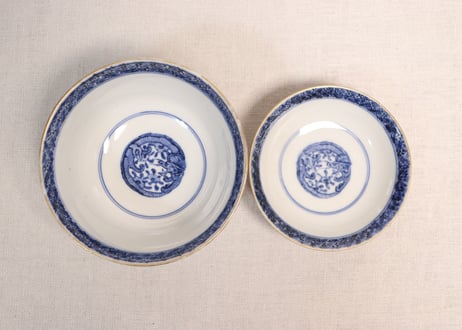 明治前期色絵団龍と牡丹図通り物飯茶碗①5客組