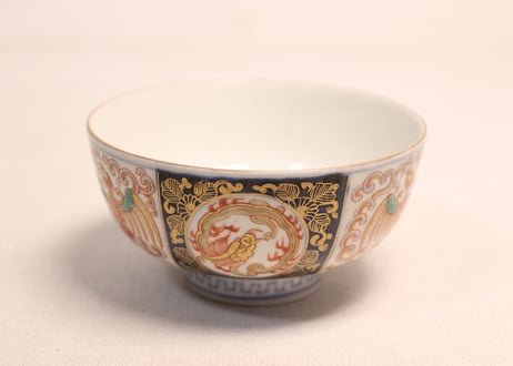 明治前期色絵龍と鳳凰図通り物蒸茶碗