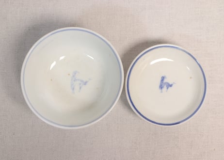 明治前期染付金魚図蓋茶碗①蓋少甘手