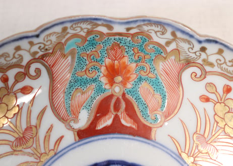 明治前期色絵団龍と牡丹図通り物７寸皿