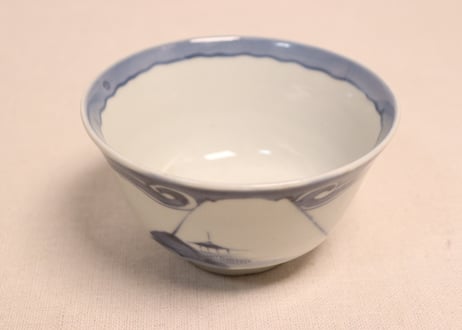 江戸幕末染付富士山水図蓋茶碗