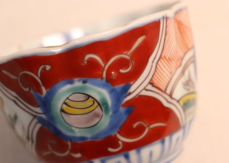江戸幕末色絵宝珠と牡丹に青玉図向付
