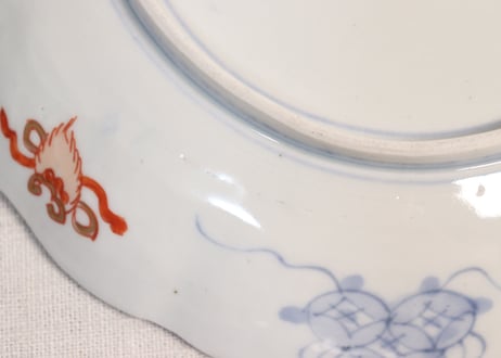 明治前期色絵花と蝶図通り物7寸皿