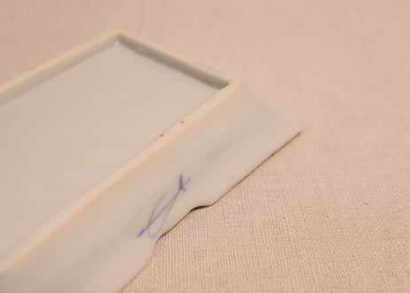 大正~昭和戦前染付山水図長角皿　少かたつき