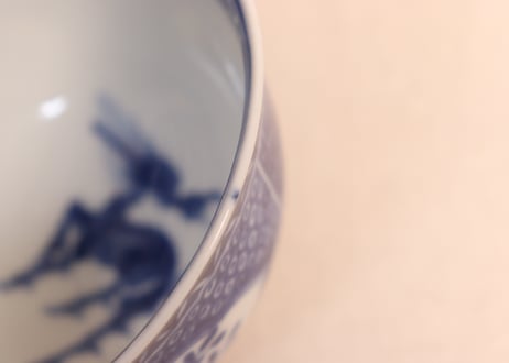 明治前期染付麒麟と花図蓋茶碗①