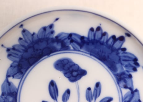 明治前期染付草花と五方に花図小皿