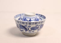 江戸幕末染付梅と鶯図蓋茶碗