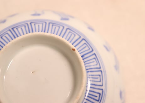明治後期～大正銅判布袋様と唐子図蒸茶碗②高台ホツ
