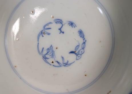 江戸幕末染付盆に犬図蓋茶碗