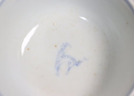 明治前期染付金魚図蓋茶碗①蓋少甘手