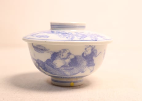 明治後期～大正銅判布袋様と唐子図蒸茶碗②高台ホツ