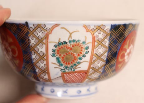 明治前期色絵菊と菱花図蒸茶碗