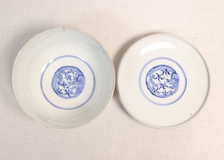 明治前期色絵団龍と牡丹図通り物蒸茶碗②