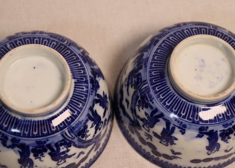 明治前期紙刷唐子図蓋茶碗