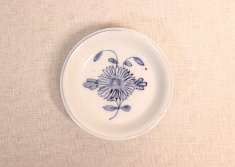 江戸幕末染付菊図小皿③甘手,窯傷