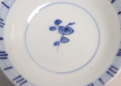 江戸幕末染付梅と鶯図蓋茶碗