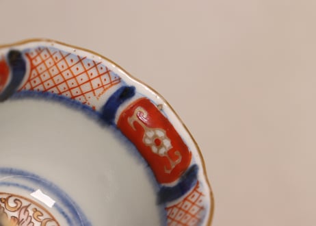 江戸幕末色絵御簾と桜図小向付①