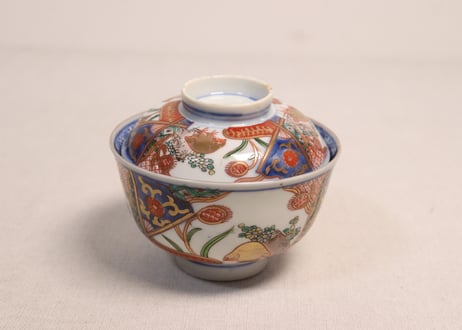 明治前期色絵鶉図蓋茶碗①