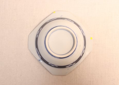 明治後期~大正銅判染付月に兎図角縁小鉢②フリモノ,ノミホツ