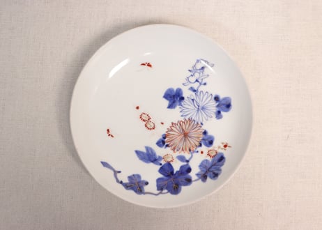 明治前期金彩赤絵菊図6寸皿③色擦れ
