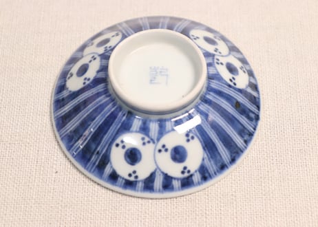 江戸後期染付縦縞鼓図蓋茶碗①