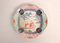 江戸幕末色絵漁師図四弁5寸深皿