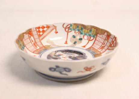 明治前期色絵御簾とくす玉図なます皿②小ホツ