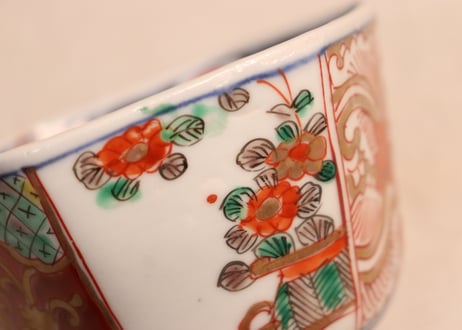 明治前期色絵花と唐草図六角向付