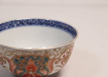 明治前期色絵団龍と牡丹図通り物飯茶碗①5客組