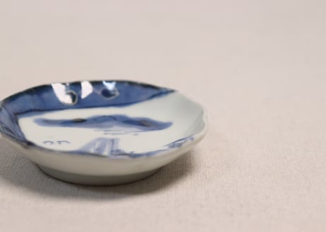 江戸幕末染付扇面に山水図豆皿