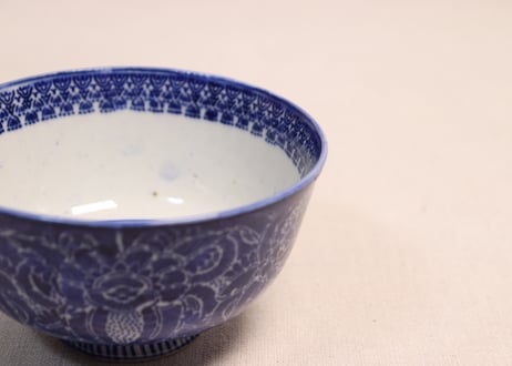 明治前期紙刷牡丹図蓋茶碗