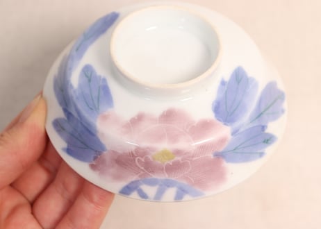 明治後期~大正染付牡丹図蓋茶碗