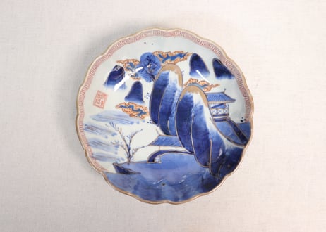 江戸幕末色絵山水図大なます皿①