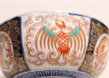明治前期色絵龍と鳳凰図通り物蒸茶碗