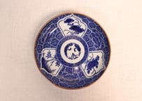 明治前期紙刷菊と桔梗と竹図5寸皿①