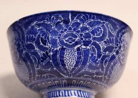明治前期紙刷牡丹図蓋茶碗