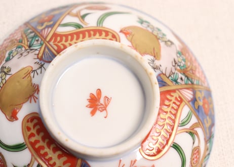 明治前期色絵鶉図蓋茶碗①