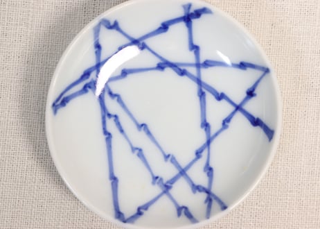 大正~昭和戦前染付竹格子図豆皿②少かたつき