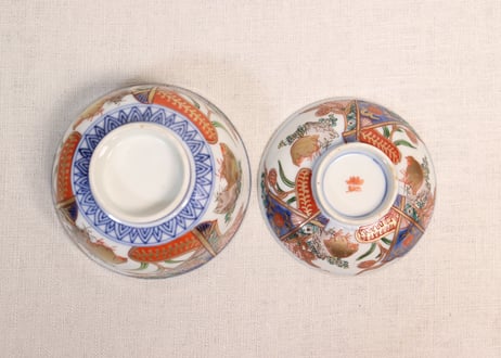 明治前期色絵鶉図蓋茶碗①