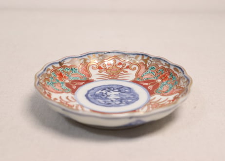 明治前期色絵団龍と牡丹図通り物小皿