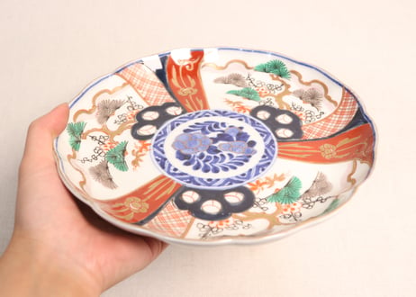 明治前期色絵三方に松竹梅図7寸皿①