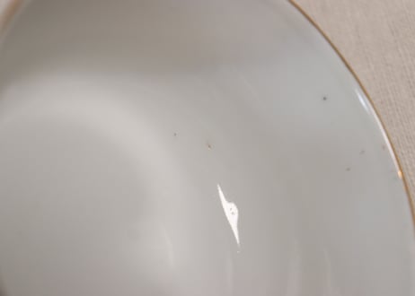 大正~昭和戦前銅印判色絵蝶と牡丹図通り物蒸茶碗